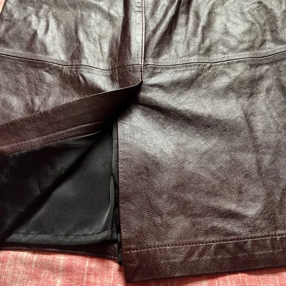 NEW COACH Espresso Lamb Leather Mahogany Snap Front Slit Midi Belt Skirt sz 0 - Picture 10 of 15